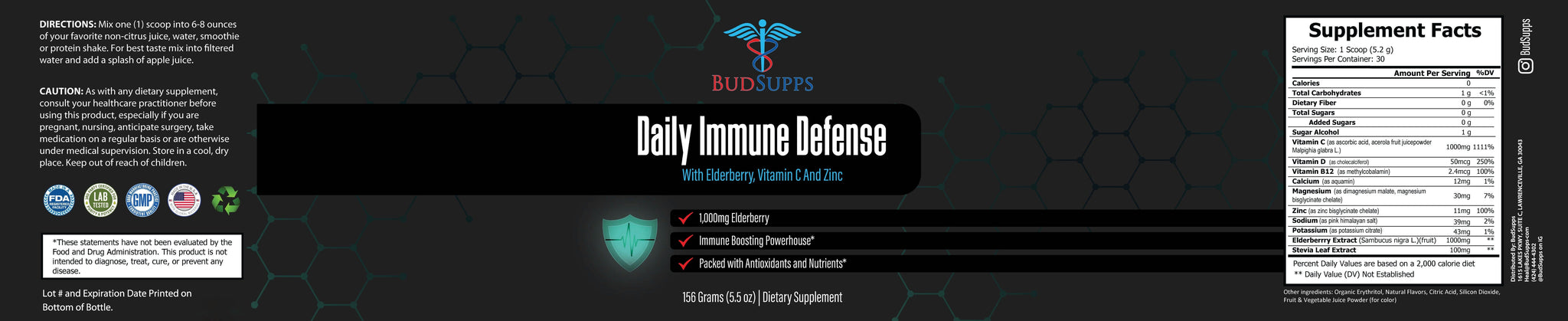 Daily Immune Defense With Elderberry, Vitamin C and Zinc (Powder)