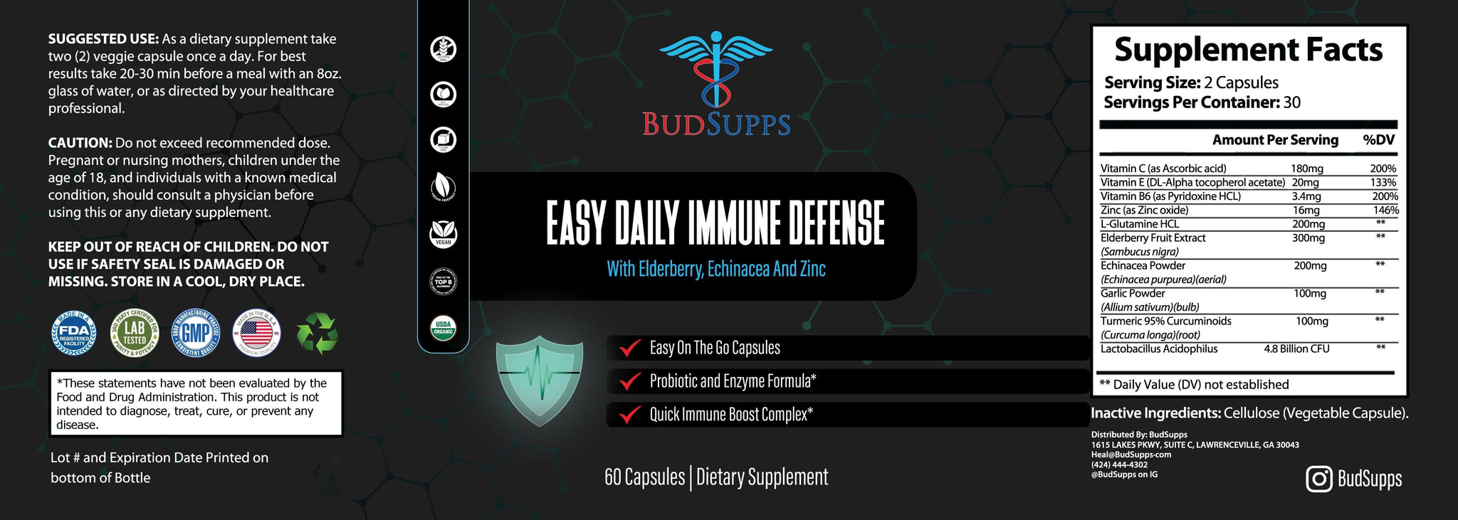Easy Daily Immune Defense With Elderberry, Vitamin C and Zinc (Capsules)