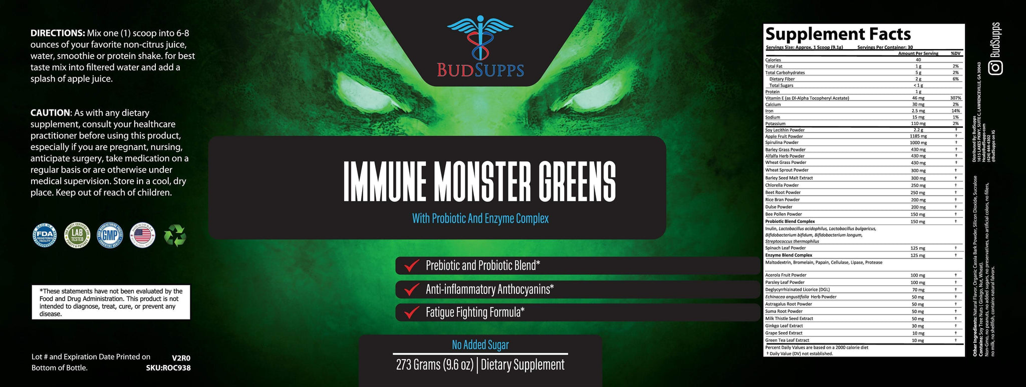 Monster Greens (With Probiotic and Enzyme Complex)